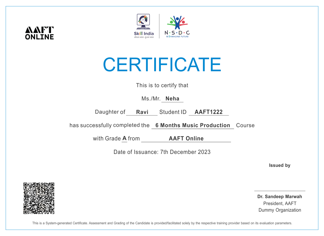 NSDC certificate for advertising pr and corporate communication