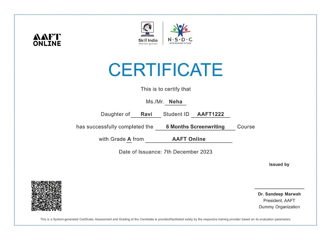 NSDC certificate for advertising pr and corporate communication
