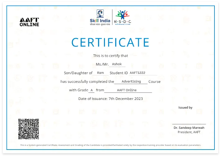 NSDC certificate for advertising pr and corporate communication