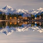 mountain range covered in snow