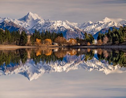 mountain range covered in snow