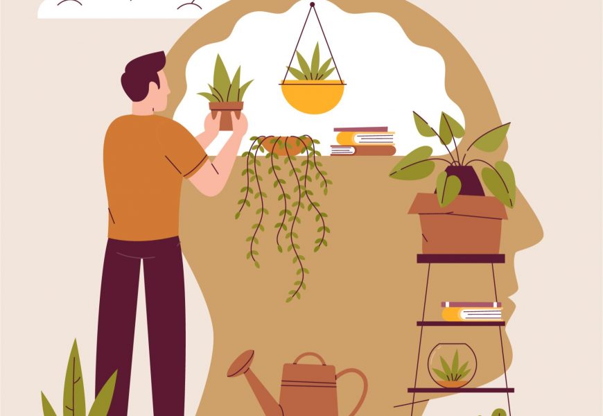 An animated picture of a man planting tree