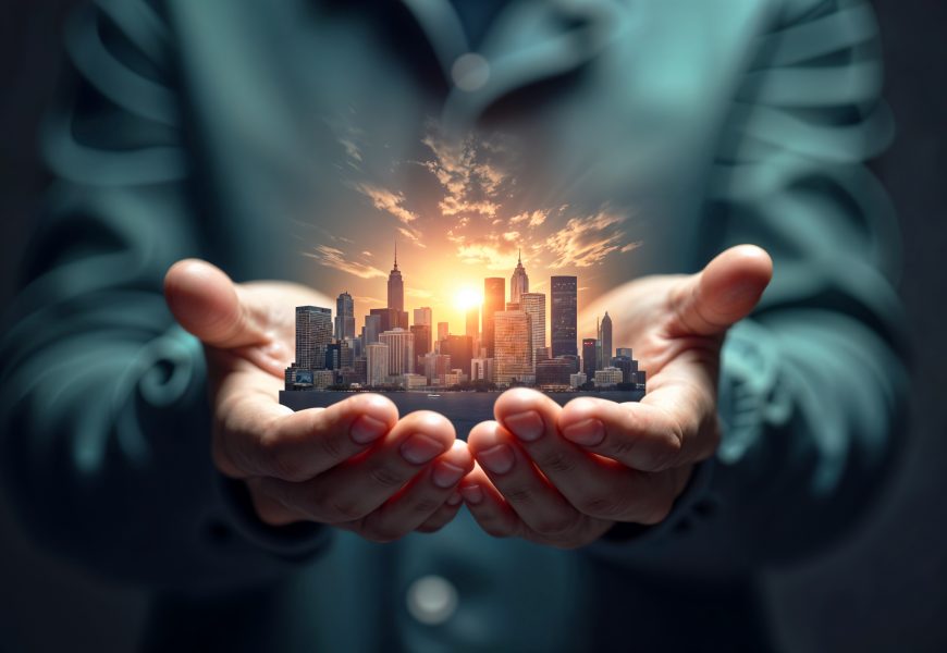 Buildings kept in the hands of a man